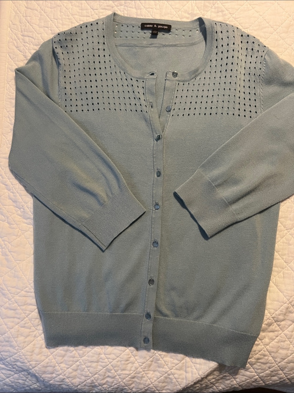Cable & Gauge Light Blue Eyelet Yoke Button-Front Women's Cardigan 2 piece